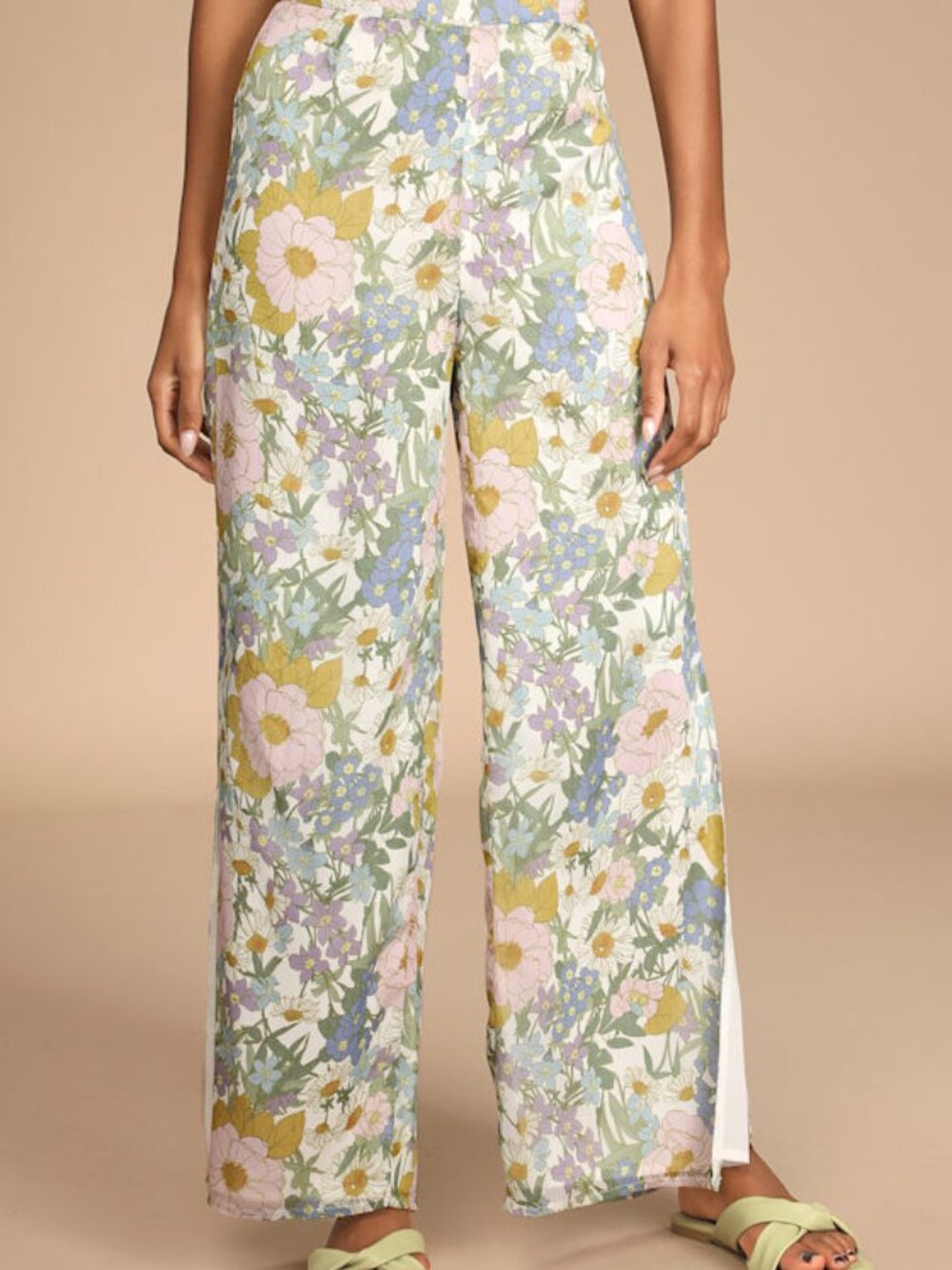 Lulus Here To Bloom White Floral Print Multi Wide-leg Pants - Size M